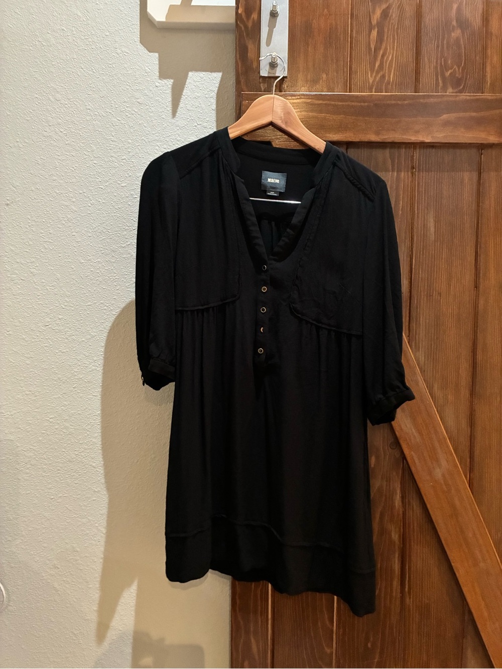 Maeve Black Long-Sleeve Button Tunic Dress